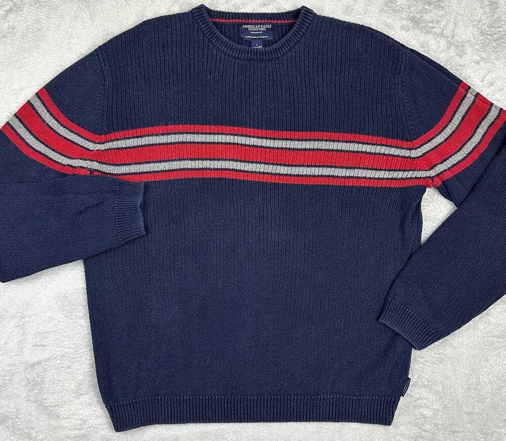 Vintage 90s American Eagle Navy Heavyweight Ribbed Crewneck Sweater Mens Large
